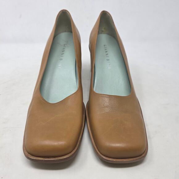 Gianni Bini Leather Block Heel Pumps Women’s 9M Tan Square Toe Slip-On Shoes - Picture 3 of 8